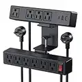 VILONG 2 in 1 Desktop Edge Power Strip,Removable Clamp Power Outlet Socket Under Desk 6AC Outlests with Switch & 4 AC Outlets 2 USB-A Ports,1 USB-C Port with Switch,6.5 ft Extension Cord