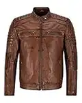 Smart Range Leather Herren Biker Lederjacke Chestnut Speed Echtleder Cafe Racer Jacke 5928 (XL)