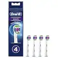 Oral-B 3D White Electric Toothbrush Head with CleanMaximiser Technology, Angled Bristles for Deeper Plaque Removal, Pack of 4 Toothbrush Heads, White