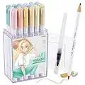 Ohuhu Dual Brush Pen Pastel Markers, 24-Pack Art Marker, Blendable, Brush and Fine Tip Markers Perfect for Planners, Journals, Doodling, Coloring, Calligraphy, Fine Art, Brush Lettering