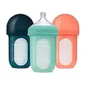 Boon NURSH Reusable Silicone Baby Bottles with Collapsible Silicone Pouch Design — Everyday Baby Essentials — 3 Count — Stage 2 Medium Flow — 8 Oz — Mint