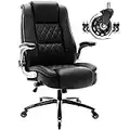 High Back Office Chair- Flip Arms Adjustable Built-in Lumbar Support, Executive Computer Desk Chair Work Chairs, Thick Padded Strong Metal Base Quiet Wheels, Ergonomic Design for Back Pain