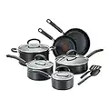 T-Fal Titanium Advanced Antihaft-Kochgeschirr-Set, 12-teilig, Thermo-Spot-Wärmeanzeige, inklusive Bratpfannen, Sautepfanne, Dutch Oven mit Deckel und Utensilien, spülmaschinenfest, schwarz