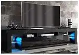 DRP Trading Modern TV Unit 200cm Cabinet Black Matt and Black High Gloss FREE LED RGB Lights