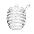 MEETOZ Glass Honey Pot, Equipped with Glass Honey Stick, Honey Pot Glass Holder Dispenser, For home kitchens (A)