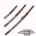 3pc Set Japanese Samurai Sword with Display Stand,Iaido Katana Engraved with Dragon Pattern On The Scabbard