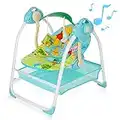 Baby Swings for Infants, Baby Essentials with Music,Sounds,Timing Function, Baby Swing for Newborn with 6 Motions, Baby Rocker with 2 Toys,Plsuh Seat & Soft Head Support,Machine Washable Fabric(Blue)