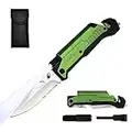 ALBATROSS Best 6-in-1 Survival Tactical Military Folding Pocket Knives with LED Light,Seatbelt Cutter,Glass Breaker,Magnesium Fire Starter,Bottle Opener;Multi-Function Emergency Tool(green/satin)