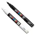 Posca PC-1M Marqueurs pour activité artistique, marqueur pour tissu, verre, métal, lot noir + blanc (1 de chaque)