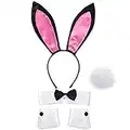 SATINIOR Ensemble d'Accessoire de Lapin pour Femmes Costume de Bandeau d'Oreille de Lapin Collier Noeud Papillon Manchettes Queue de Lapin pour Costume de Noël Halloween Fête de Cosplay (Rose)