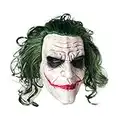 Mltao Latex Mask Costume Clown Joker Cosplay Man Smile Mask with Green Hair Halloween Adult Role Play Costumes Dress Up Garden Yard Party Props