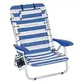 SONGMICS Beach Chair, Folding Camping Chair, Portable Outdoor Chair, Carry as a Backpack, with Adjustable Backrest, Headrest, Armrest, 2 Side Pockets, Blue and White GCB62BU