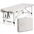 Giantex Portable Massage Table 84inch, Folding Lash Bed Aluminium Frame, Height Adjustable, 2 Fold Professional Facial Salon Tattoo Massage Bed Face Cradle Armrests Headrest Carrying Bag (White)