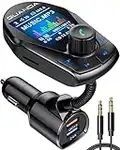 Transmisor FM Bluetooth Coche Manos Libres Coche Adaptador Bluetooth Coche con Pantalla a Color de 1,8" Manos lmanos Libres Bluetooth Coche sin 5.3 con 2 Puertos USB 5V/2.4A Mp3 Bluetooth Coche