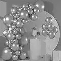 FEPITO Metallic Silver Balloons Garland Kit 84 Pcs Chrome Silver Balloon Different Sizes Pack 18 12 10 5 Inch Silver Party Balloons for Wedding Birthday Graduation Anniversary Bridal Silver Party Decor