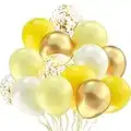 Yellow White Gold Confetti Balloons - 60 Pack 12 inch Pastel Yellow Latex Party Balloon for Sunflower Honeybee Theme, Birthday, Baby Shower, Wedding Decorations