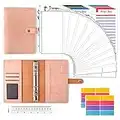 Cooyou 30PCs Finanzplaner Set, Ringbuch A6 PU Leder mit 12 Budgetblättern 10 Klarsichttaschen mit Reißverschluss 1 Lineal 2 Aufkleber für Budget Planner Geldumschläge, Rosa