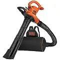 BLACK+DECKER Leaf Blower Vacuum Back Pack and Mulcher, Power Boost up to 250 MPH, 400 CFM, Corded (BEBL7000-CA) Orange