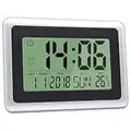 HeQiao Slim Large LCD Digital Alarm Clock Day Date Digital Calendar Day Clock Large Digital Wall Clock Silent Desk Clocks Battery Alarm Clock (Alarm Timer & Temperature Function)