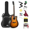 Donner Gitarre Akustik Anfänger Erwachsene Akustikgitarre Cutaway Kit Einsteiger 4/4 Dreadnought 41 Zoll Gitarren mit 6 Saiten Gigbag Capo Plektren Gurt (Sunburst）