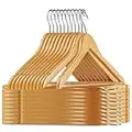 Solid Wood Suit Hangers - 20 Pack - with Non Slip Bar and Precisely Cut Notches - 360 Degree Swivel Chrome Hook - Natural Finish Super Sturdy and Durable Wooden Hangers