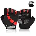 Nesirooh Guantes de MTB Hombre y Mujer, Guantes de Ciclismo Medio Dedos Verano para Moto Bicicleta Bici Gimnasio Hombres Antideslizante Transpirable (Negro Rojo, L)