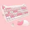 Cute Cat Keyboard and Mouse Combo Wireless, Kawaii Keyboard and Mouse for Girls and Kids, Soundless Colorful Keys, Compatible with Notebook, PC (Pink-84Keys)
