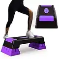 COSTWAY Aerobic Stepper, 2/3 Levels Height Adjustable Exercise Step Platform with Risers and Non-Slip Surface, Workout Fitness Step Board for Home Gym (Purple+Black, 70)