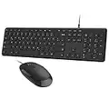 Tastatur Kabelgebunden mit Maus, PC Tastatur Maus Set Kabel, Dünne und Flache Tastatur mit Deutschem Layout für Windows Computer Laptop PC, Kabelgebunden Maus 800/1200/1600 DPI, Schwarz