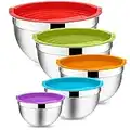 Onader Mixing Bowl Set of 5, Stainless Steel Salad Nesting Bowl with Airtight Lids, Metal Bowls for Baking Serving, Dishwasher Safe & Space-Saving Storage, Size 0.7/1.2/1.6/2.8/4.6QT (Multicolor)