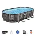 Bestway Power Steel 22 x 12 x 4 Foot Above Ground Oval Swimming Pool Set with Ladder, Cover, Pump, Replacement Cartridge, & Accessory Repair Kit