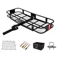 USSerenaY Hitch Cargo Carrier - Trailer Hitch Luggage Rack with Net, Waterproof Cargo Bag and 2 Reinforced Straps - Folding Car Hitch Mount Cargo Carrier L60 X W20 X H6 550lbs Capacity (Black)