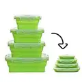 Collapsible Foldable Silicone Food Storage Containers, Set of 4, Collapsible Camping Bowl with Airtight Lid and Vent Valve, Leftover Meal box, Collapsible bento lunch box for Outdoor, Travel, Hiking, Microwave Freezer Dishwasher Safe, Foldable Design BPA Free