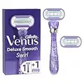 Gillette Venus Deluxe Smooth Swirl Rasoio Donna, 1 Manico e 2 Lamette di Ricambio (da 5 Lame), con Tecnologia FlexiBall, Rasatura Ottimale