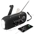 Radio de Emergencia,Journy Radio de manivela,Radio Portatil Pequeña con Alarma SOS para emergencias, Radio de manivela Am/FM, Linterna, Banco de energía de 2000 mAh(Negro)