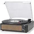 Vinyl Record Player with Speaker Vintage Turntable for Vinyl Records, Belt-Driven Turntable Support 3-Speed, Wireless Playback, Headphone, AUX-in, RCA Line LP Vinyl Players for Sound Enjoyment Black