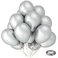 Bezente Silver Metallic Chrome Latex Balloons, 100 Pack 12 inch Round Helium Balloons for Wedding Graduation Anniversary Baby Shower Birthday Party Decorations