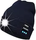 ATNKE LED Bluetooth Gorro Luz,USB Recargable inalámbrico Musical Running Hat Ultra Brillante 4 LED Luz Lámpara de Impermeable Uso para Camping Ciclismo/Navy Blue