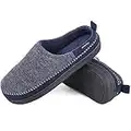 HomeTop Men's Cotton Knit Terry Lined Memory Foam Slippers Anti-Skid House Shoes with Fashion Moc Stitching Ornament (Navy Blue, 9-10)