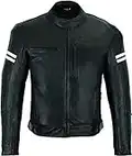 BI ESSE - Veste moto en cuir, vintage café race, avec protections, veste certifiée (noir/blanc, 4XL)