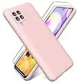 Oududianzi - Coque pour Samsung Galaxy A42 5G avec 2 Pièces Protecteur D'écran en Verre Trempé, Housse Silicone Liquide Souple Coque en Caoutchouc Antichoc Ultra-Mince de Couleur Pure - Rose