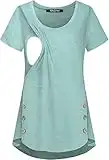 connche Maternity Breastfeeding Tops, Quinee Loose Fit Tops for Women Dressy Short Sleeve Shirts Casual Button Side Nursing Clothes Plain Flared Trapeze Cozy Pregnancy Tunic Mint Green M