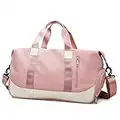 Keyck Bolsa Deporte Viaje Weekender con Compartimento Zapatos y Bolsillo Húmedo, Bolsos de Gimnasio para Hombres y Mujeres Bolsa de Mano Gran Capacidad Ligera Plegable Impermeable Resistente, Rosa