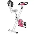 HOMCOM Vélo d'appartement pliable 8 niveaux de résistance magnétique vélo de fitness avec dossier selle réglable écran LCD multifonction capteur fréquence cardiaque rose