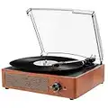 Mersoco Bluetooth Record Player Belt-Driven 3-Speed Turntable, Vintage Vinyl Record Players Built-in Stereo Speakers, with Headphone Jack/Aux Input/RCA Line Out, Wooden