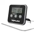 Teplom Meat Thermometer Digital Cooking Thermometer with Smart Kitchen Timer Mode Cooking Grill Oven Thermometer with Stainless Steel Probe and Magnet Best for BBQ Milk Water Jam (Black)