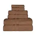 SUPERIOR Juego de 6 toallas sólidas de algodón de secado rápido, paños de 13 x 13 pulgadas, toallas de mano de 16 x 30 pulgadas, toallas de baño de 30 x 52 pulgadas, chocolate, 6 piezas