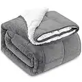 HBselect Sherpa Fleece Weighted Blanket Throw for Stress Anxiety Relief and Better Sleep, Fuzzy Soft Microfiber Heavy Blanket for Adults - 135 * 200cm-8kg(17lb)-Dark Gray Velvet + White Sherpa