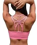 YIANNA Strappy Padded Sports Bra for Women Activewear Medium Support Workout Yoga Bra Tops, YA-BRA139-Pink-M