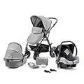 kk Kinderkraft MOOV Carrito bebé 3 Piezas, Carro, Carrito bebé 3 en 1, Silla Paseo, Sistema de viaje, Silla coche, Plegable, Con accesorios, Góndola, Adaptateurs, 22 kg, Gris